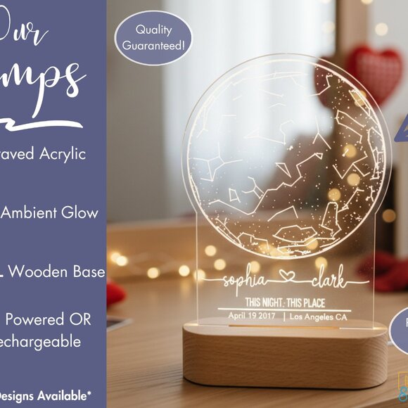 Personalized Star Map Night Light | Couples Gift by Date & Location - Picture 3 of 8